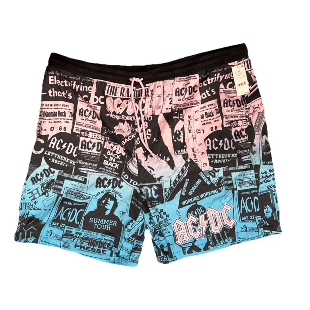 AC/DC NWT Pink and Blue Graphic Swim Trunks
